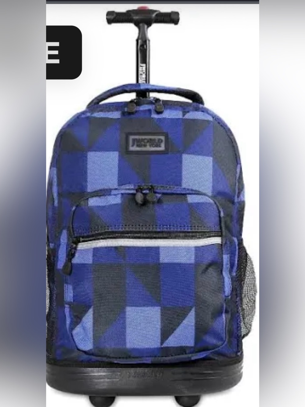 J World Blue Checkered Rolling Backpack - Men's Travel Bag-NWT